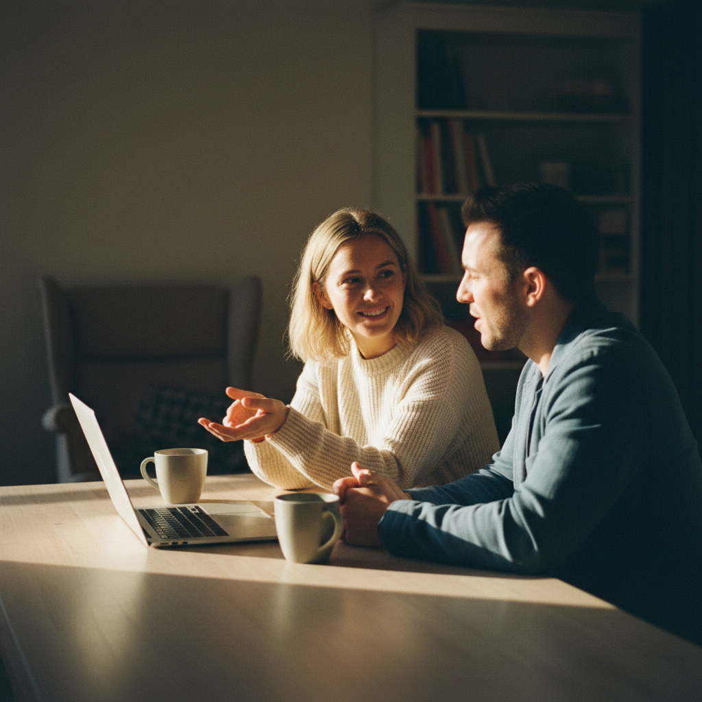 Dos personas conversando relajadas