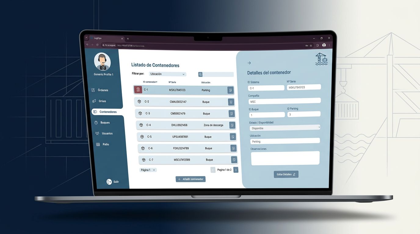 Detalle de contenedor del ERP logístico portuario